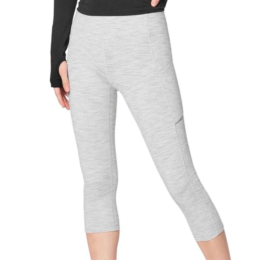 LULULEMON GRAY SPACE DYE SPEED UP CROP ACTIVEWEAR LEGGINGS POCKETS WOMENS SZ 4